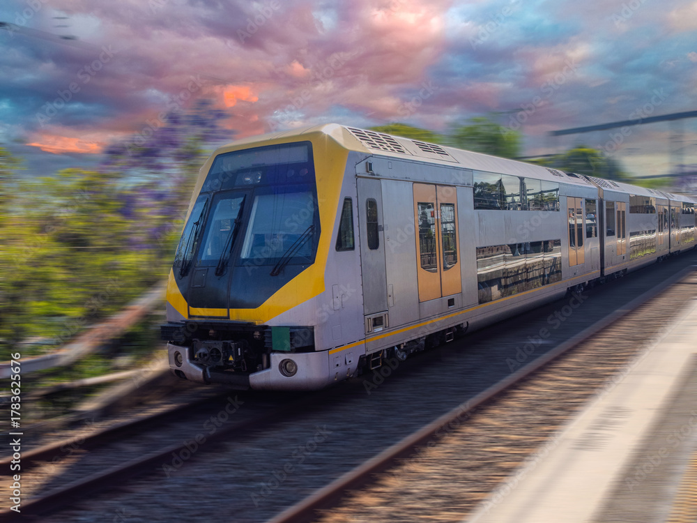 Naklejka premium Passenger Train going through Summer Hill train station a suburban Sydney train Station NSW Australia