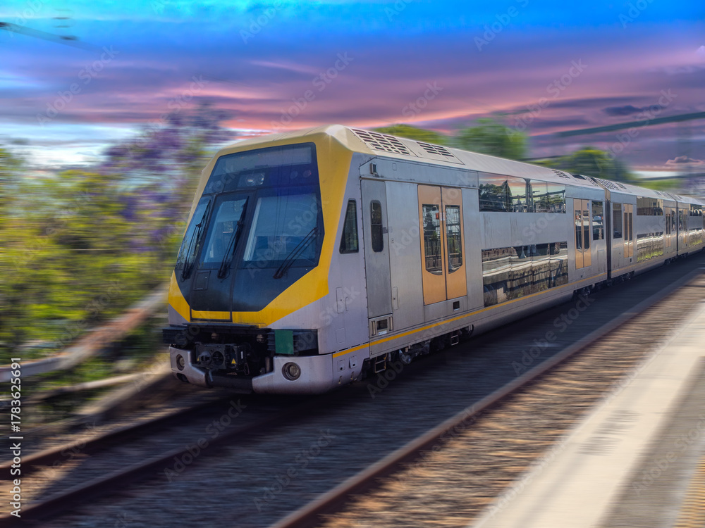 Naklejka premium Passenger Train going through Summer Hill train station a suburban Sydney train Station NSW Australia