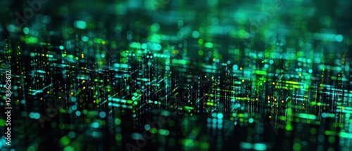 Wallpaper Mural Abstract digital cityscape with green and yellow lights and bokeh effect Torontodigital.ca