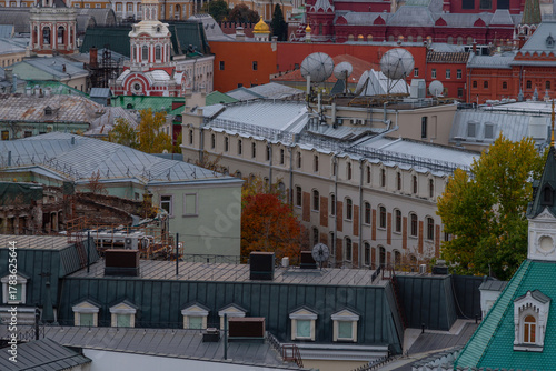 Canvas Print Cityscape view from a rooftop in Moscow, showcasing the vibrant architecture