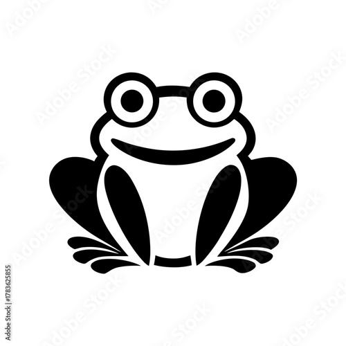 Illustration of a simple black and white frog art on transparent background