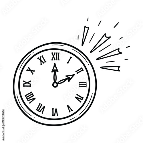 Alarm clock ringing at two oclock hand drawn doodle vector illustration