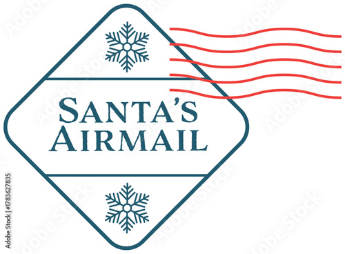 Santa's Airmail Christmas Vintage Postage Stamp Vector Illustrations, Festive Travel Sticker for Christmas Delivery Graphic Elements