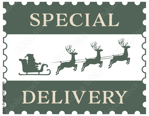 Special Delivery Christmas Vintage Postage Stamp Vector Illustrations, Festive Travel Sticker for Christmas Delivery Graphic Elements