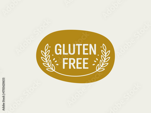 This image features a gluten-free label with decorative elements, ideal for food products catering to dietary restrictions or health-conscious consumers.