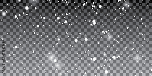 White snow. Falling snowflakes on transparent background. Snowfall. Vector illustration.