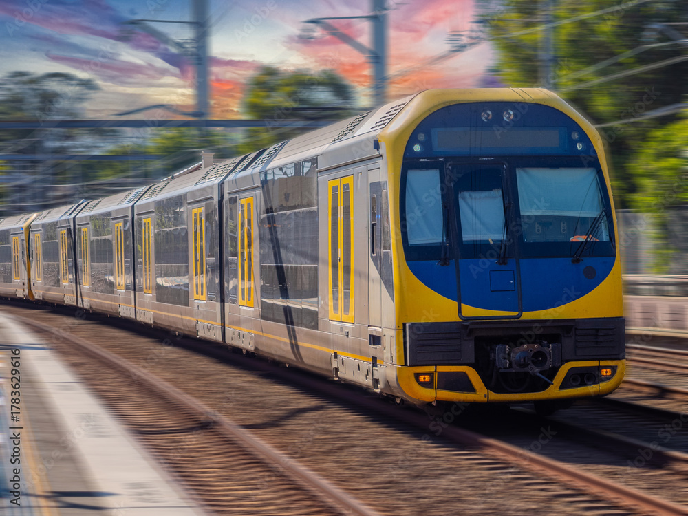 Naklejka premium Passenger Train going through Summer Hill train station a suburban Sydney train Station NSW Australia