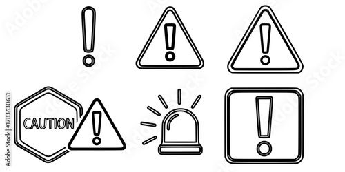 Exclamation marks. Caution alarm set, danger signs. Attention symbols. Warning and attention icons
