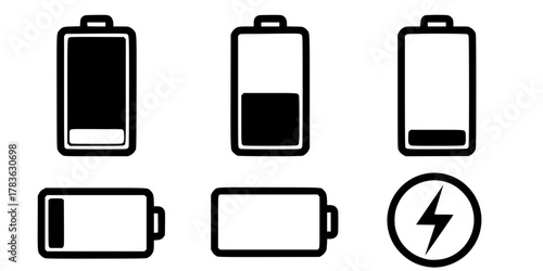 Battery icon set vector. battery charging symbol, battery charge level vector
