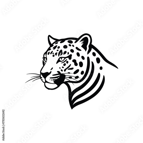 Monochrome illustration of a powerful jaguar head, a fierce symbol for a mascot or emblem design