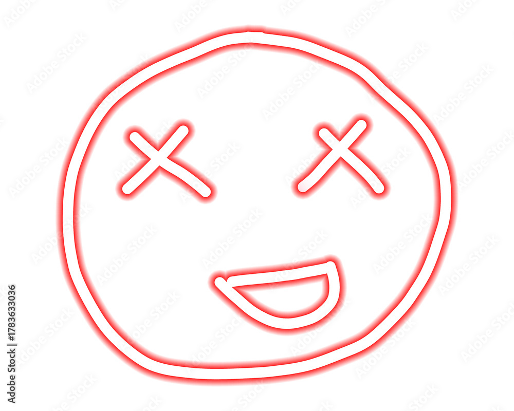 Obraz premium Red Neon Outline Dead Face Emoji Icon Isolated on White