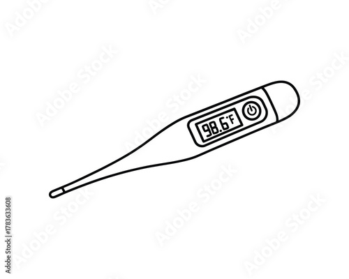 Digital medical thermometer showing 98.6 fahrenheit