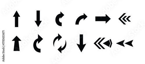 Flat Arrow Collection. Arrows set of black icons. Arrow icon. Arrow vector collection. Arrow. Cursor. Modern simple arrows.  Vector illustration.