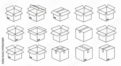 Open Box Outline Icon Set – Packaging, Shipping & Storage Vector Collection