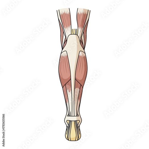 Illustration of Horse Leg Anatomy with Muscles.
