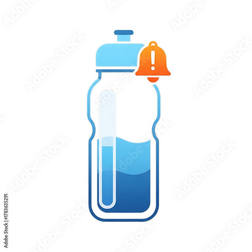 Water bottle with alert icon symbolizing hydration tracking.