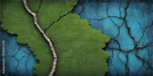 A rough, textured wall pattern of cracked green tree bark with a grunge surface