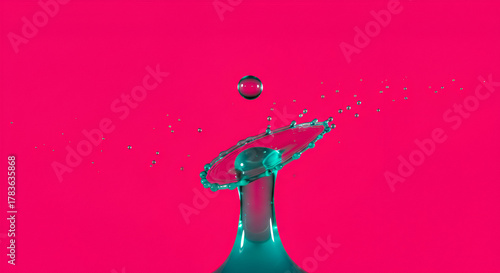 Red liquid splash with abstract fresh water drop motion isolated on white