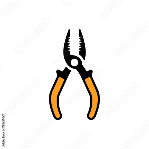 Illustration of orange and black handled pliers tool on transparent background