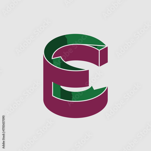 A striking three-dimensional representation of the letter C, featuring a blend of burgundy and green colors, creating a modern and bold visual statement for branding purposes.