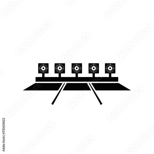 Shooting range with multiple target boards in monochrome design  