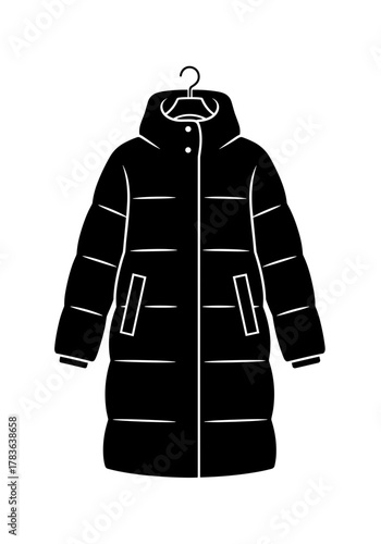 Puffer jacket on a hanger on a transparent background