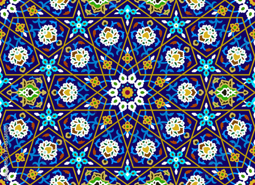 Vibrant Islamic Geometric and Floral Arabesque Pattern