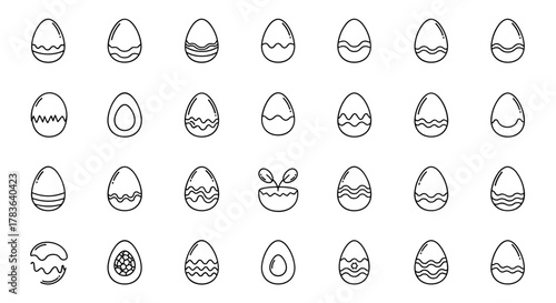 Collection of Line Icons of Various Eggs, Drawn with Thin Line for Apps, Websites, Banners, Infographics and Other Types of Design, Vector Cartoon Illustration of Easter Eggs and Simple Egg Shapes