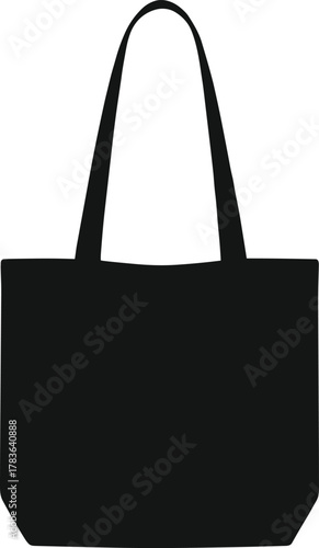 Tote bag silhouette illustration, fashion accessory design template, reusable shopping bag vector, eco friendly shoulder handbag outline for catalog, branding