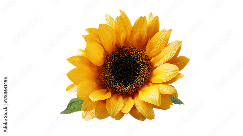 Obraz premium A close up shot of a vibrant sunflower with yellow petals and a dark center on a black background