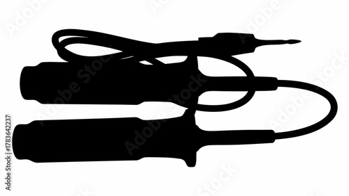 Silhouette of two oscilloscope probes with cables and connectors in a stacked arrangement style