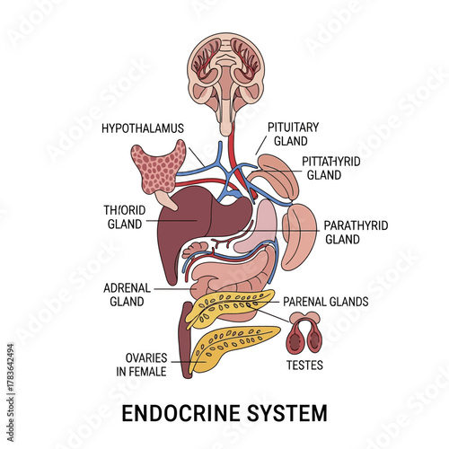 Diagram of the Human Endocrine System and its Glands.