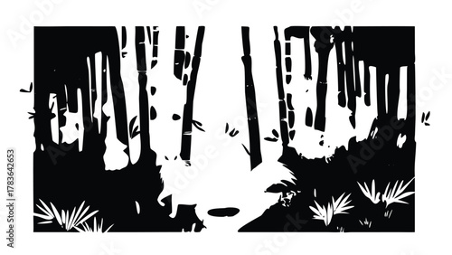 Dense Bamboo Forest Silhouette Vector (Background)