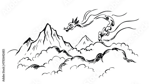 Minimalist Dragon Sketch (Sumi-e Ink Drawing)