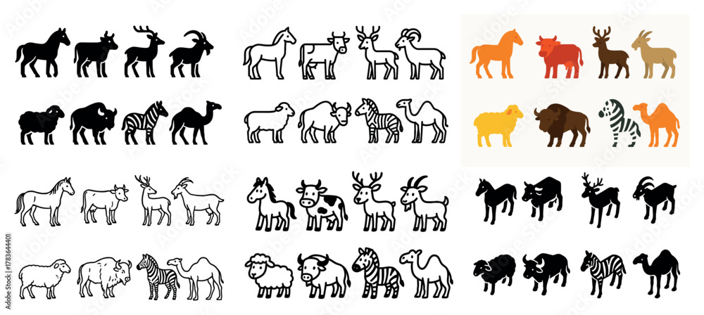Obraz premium Cartoon farm and wild animals collection