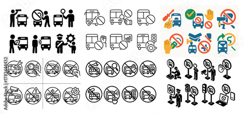 Public transport rules and prohibited actions icons