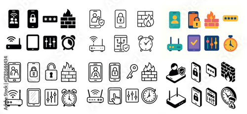 Cyber security and network protection icons collection