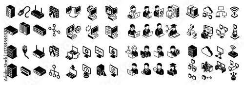Technology icons set featuring diverse computing elements
