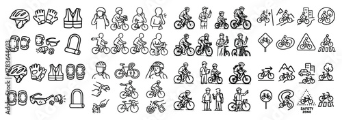 Bicycle safety icons and equipment illustrations