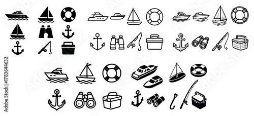 Nautical icons collection featuring boats and anchors