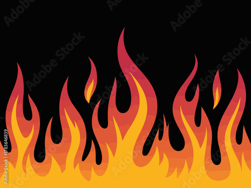 This striking graphic showcases vibrant flames on a dark background, evoking feelings of heat, energy, and passion, perfect for themes of intensity and dynamism in design.