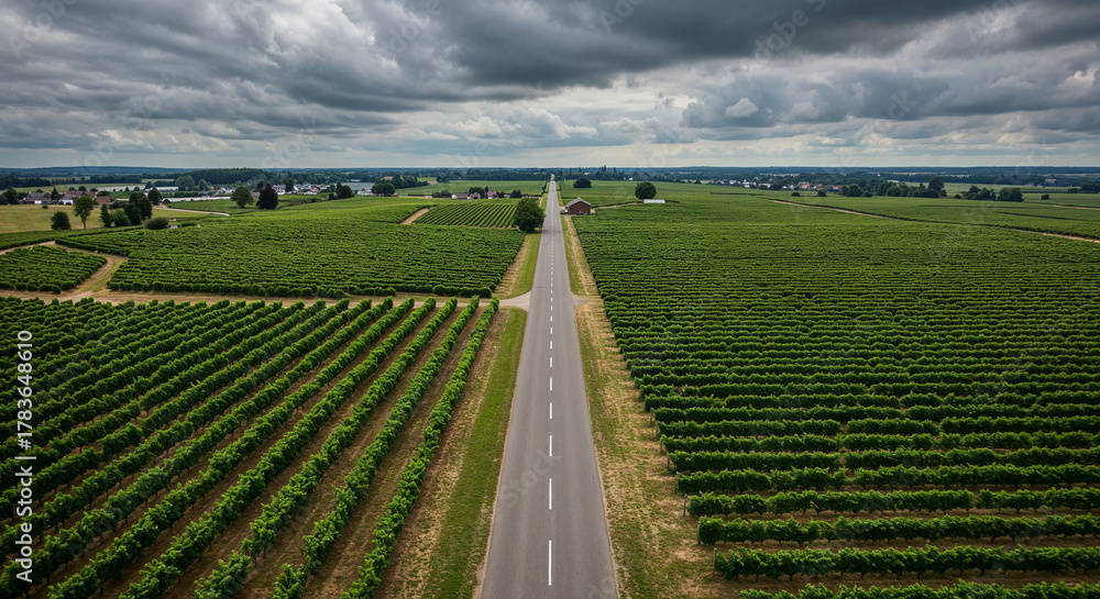 Fototapeta premium Road Through Tuscany-Style Vineyard Hills Aerial Photography