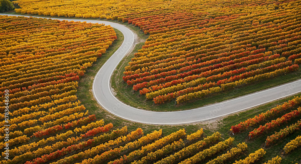 Fototapeta premium Road Through Tuscany-Style Vineyard Hills Aerial Photography