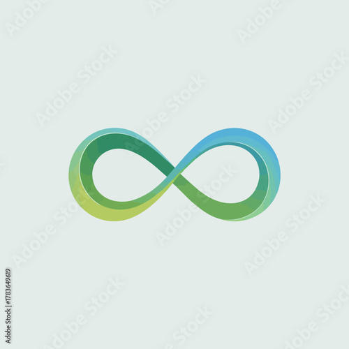 This minimalist infinity symbol in a green gradient embodies concepts of continuity and limitless potential, making it suitable for themes of growth, sustainability, and existence.