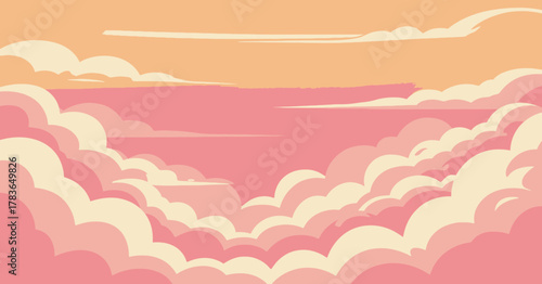 This serene image captures a dreamy sky filled with soft, fluffy pink and orange clouds, evoking feelings of tranquility and peace, perfect for calming backgrounds and designs.