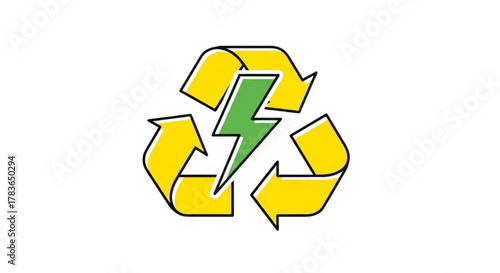 Advanced Renewable Energy Recycling Vector Icon: Green Power Cycle Lightning Bolt Symbol, Eco-Sustainable Electricity Reuse Graphic