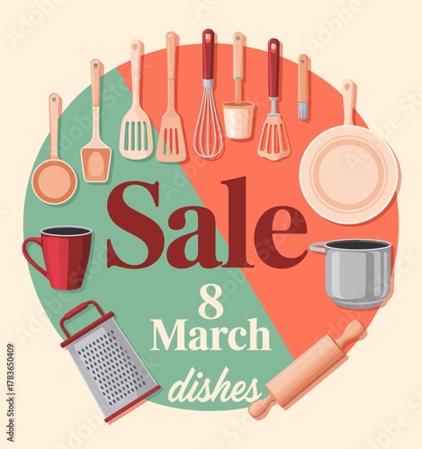 An enticing graphic showcasing kitchen utensils and a promotional sale message, perfect for a cooking-themed event, highlighting the love for culinary artistry.
