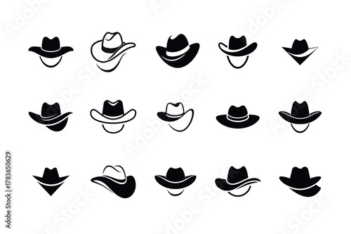 Minimalist cowboy hat vector icon collection for western designs
