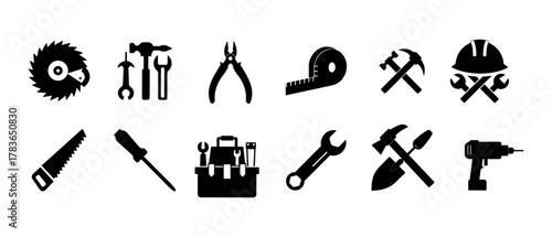 Collection of construction and repair tools vector icons set.