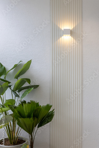 wall with panel, plants and light, balcony